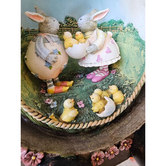 Shabby Chic large egg rabbit Easter spring bunny family chick cart unique decor - Picture 10 of 11